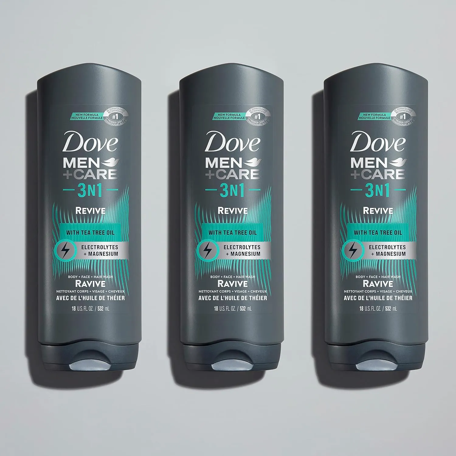 DOVE MEN   CARE Post-Workout Body Wash 3N1 Revive 4 Count For Men With Tea Tree Oil, 18 oz