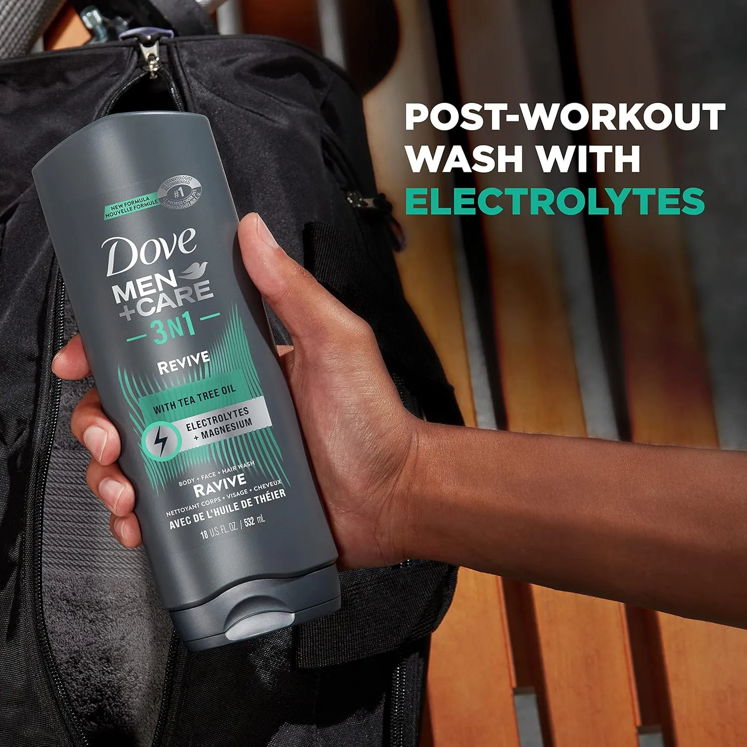 DOVE MEN   CARE Post-Workout Body Wash 3N1 Revive 4 Count For Men With Tea Tree Oil, 18 oz