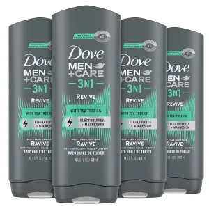 DOVE MEN   CARE Post-Workout Body Wash 3N1 Revive 4 Count For Men With Tea Tree Oil, 18 oz