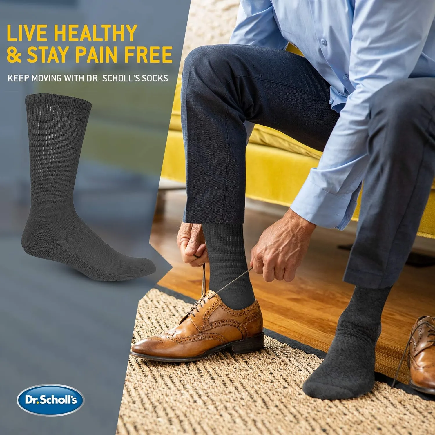 Dr. Scholl's Men's Diabetes & Circulator Socks-4 & 6 Pair Packs-Non-Binding Moisture Management