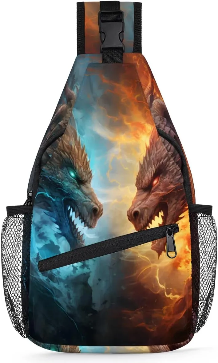 Dragon Fire and Water Sling Bag for Women Men, Waterproof Crossbody Sling Backpack Travel Outdoor Sports Chest Bag