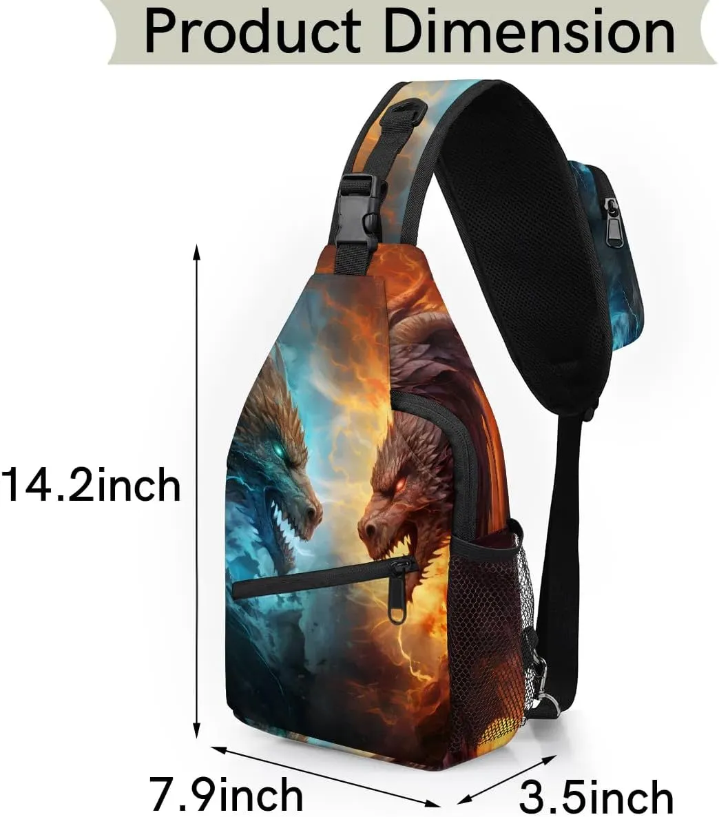 Dragon Fire and Water Sling Bag for Women Men, Waterproof Crossbody Sling Backpack Travel Outdoor Sports Chest Bag