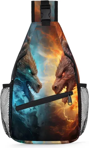 Dragon Fire and Water Sling Bag for Women Men, Waterproof Crossbody Sling Backpack Travel Outdoor Sports Chest Bag