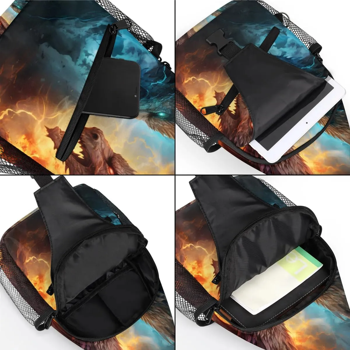 Dragon Fire and Water Sling Bag for Women Men, Waterproof Crossbody Sling Backpack Travel Outdoor Sports Chest Bag