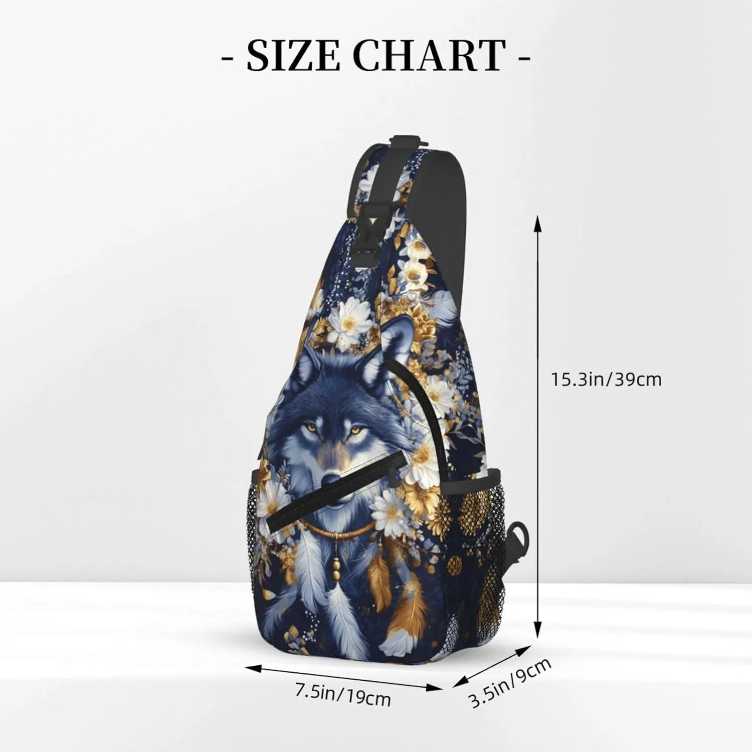 Dreamcatcher and Wolf Crossbody Bag with Abstract Picture Fitness Sports Travel Hiking Backpack Cute Animal Print Chest Bag Shoulder Bag for Women and Men