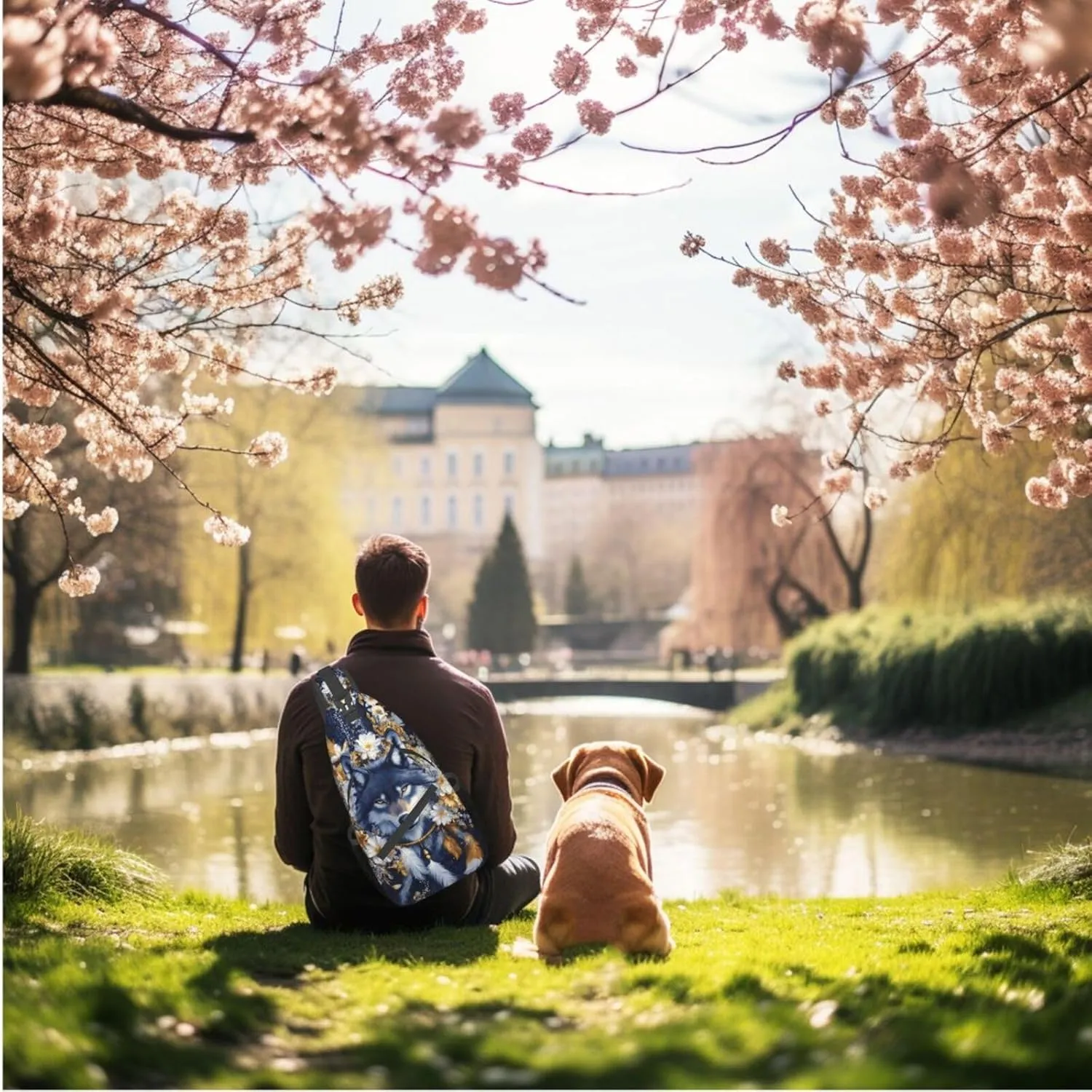 Dreamcatcher and Wolf Crossbody Bag with Abstract Picture Fitness Sports Travel Hiking Backpack Cute Animal Print Chest Bag Shoulder Bag for Women and Men