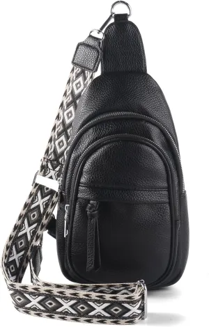 DRIITKO Sling Crossbody Bag for Women Fanny Packs Leather Sling Chest Bag With Guitar Strap