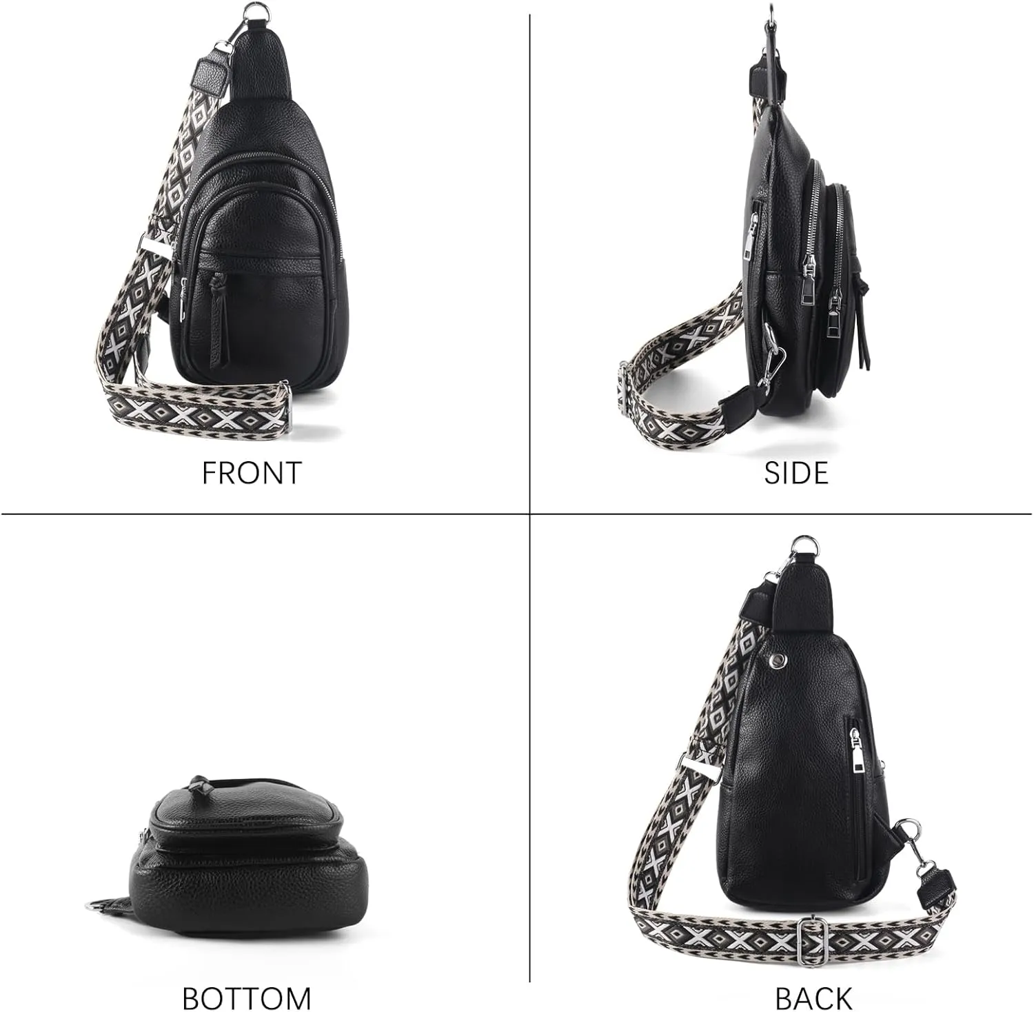 DRIITKO Sling Crossbody Bag for Women Fanny Packs Leather Sling Chest Bag With Guitar Strap