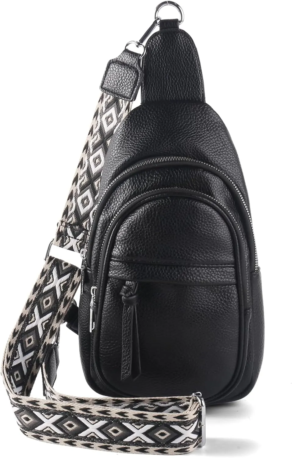 DRIITKO Sling Crossbody Bag for Women Fanny Packs Leather Sling Chest Bag With Guitar Strap