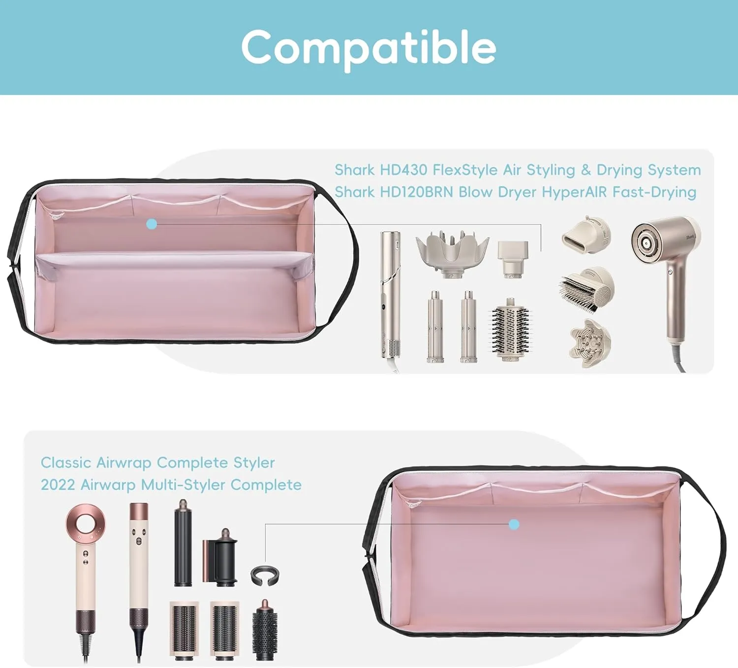 Dy son Air wrap Travel Case Hair Tools Travel Bag for Shark Flexstyle Carrying Case Portable Shark Hair Dryer Revlon Flat Curling Iron Organizer(Black)