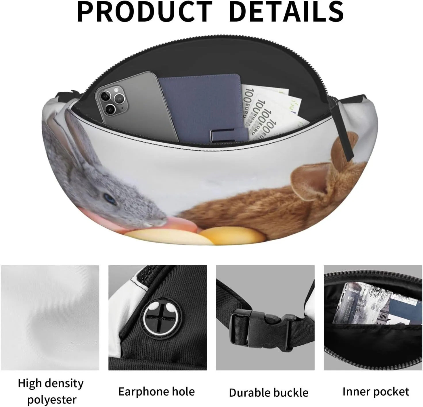 Easter Bunny Fanny Pack, Crossbody Waist Packs for Women Men Waist Bags with Adjustable Strap for Travel Running Hiking Sport