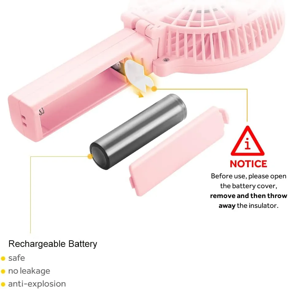 EasyAcc Mini Handheld Fan, Personal Cooling Fan Folding USB Desk Fan Small Portable Table Fan for Travel Camping Outdoors Office Home - Pink…