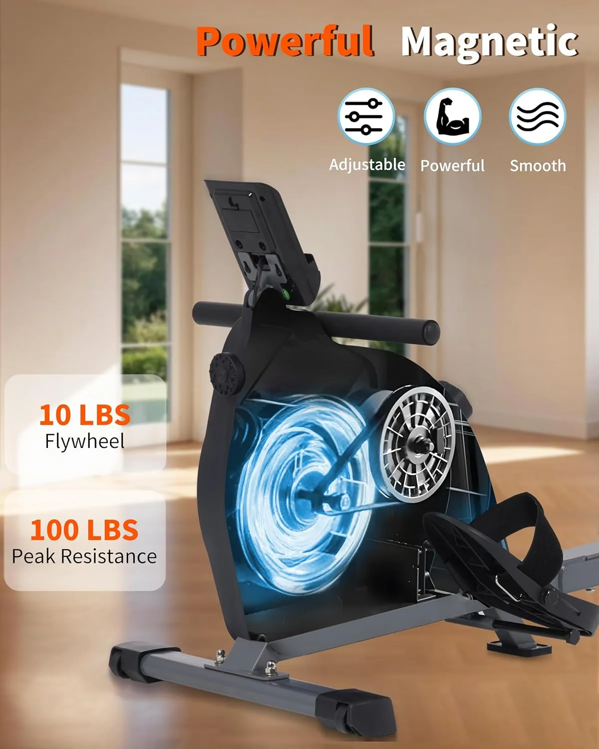 ECHANFIT Rowing Machine for Home Use - Rower with 16 Levels Adjustable Resistance, Ergonomic Seat, Tablet Holder, LCD Monitor and 350 LB Weight Capacity