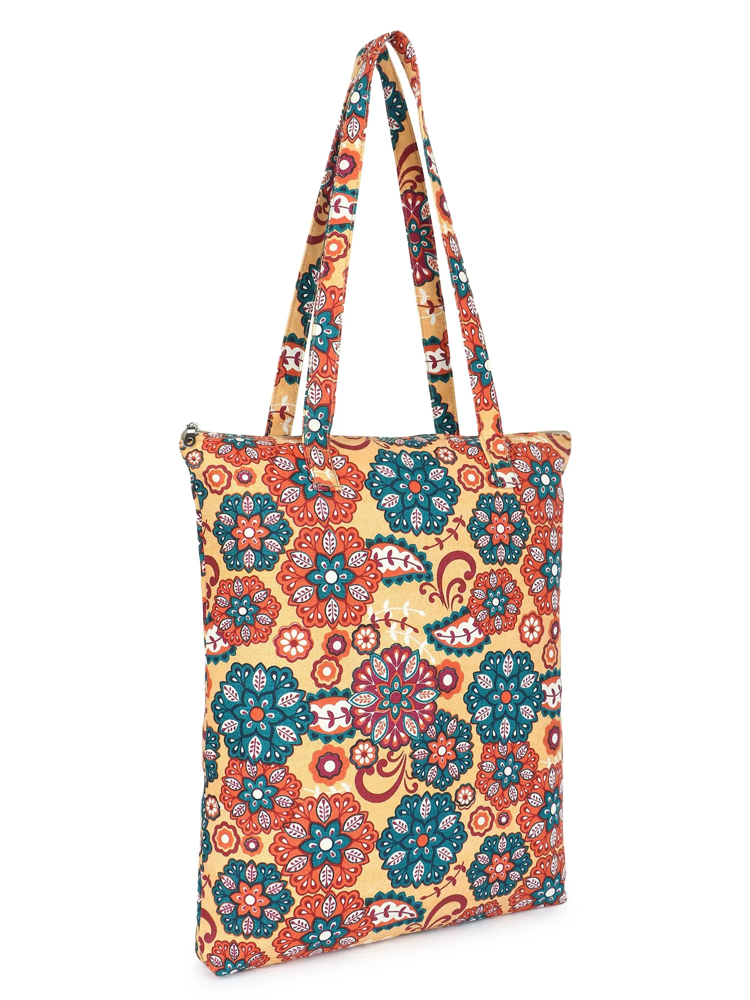 Eco-Friendly Multicolor Floral Printed Cotton Canvas Shopping Bags (Pack of 3)