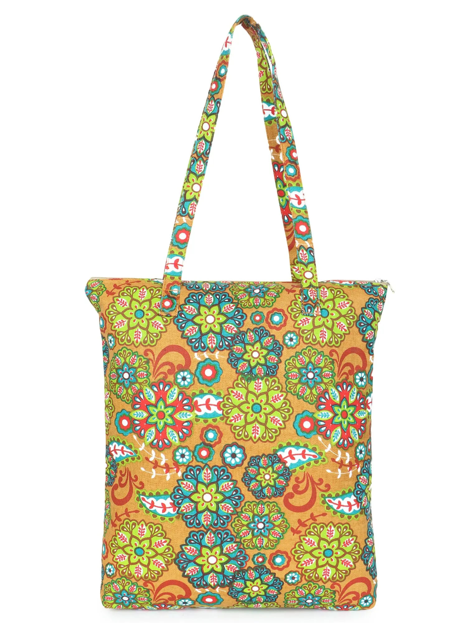 Eco-Friendly Multicolor Floral Printed Cotton Canvas Shopping Bags (Pack of 3)
