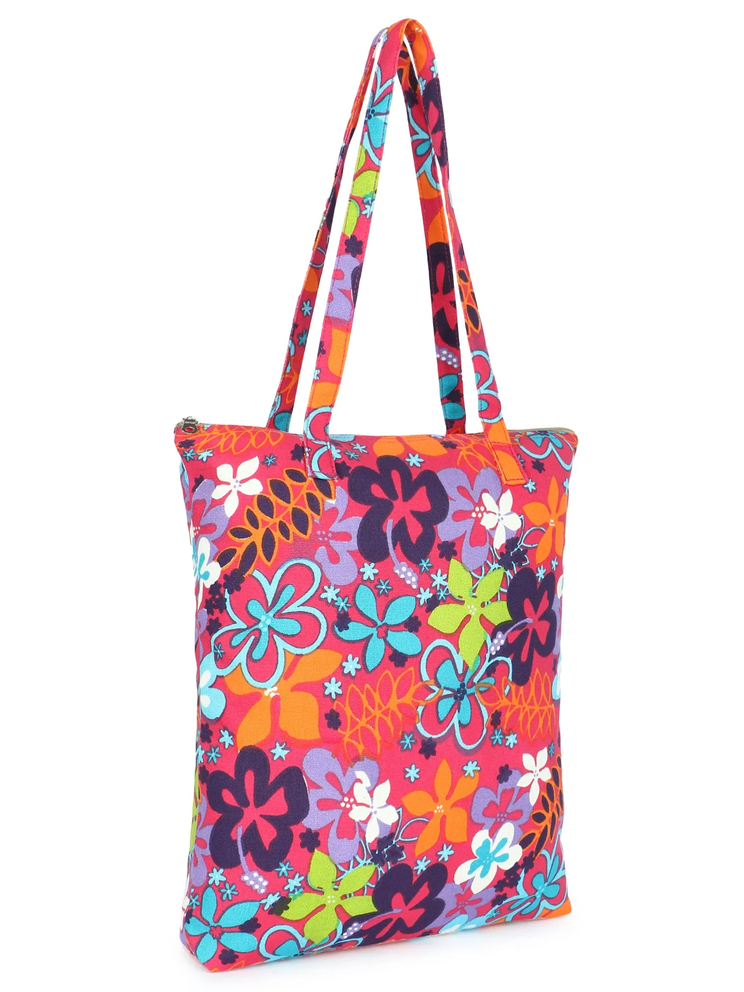 Eco-Friendly Multicolor Floral Printed Cotton Canvas Shopping Bags (Pack of 3)