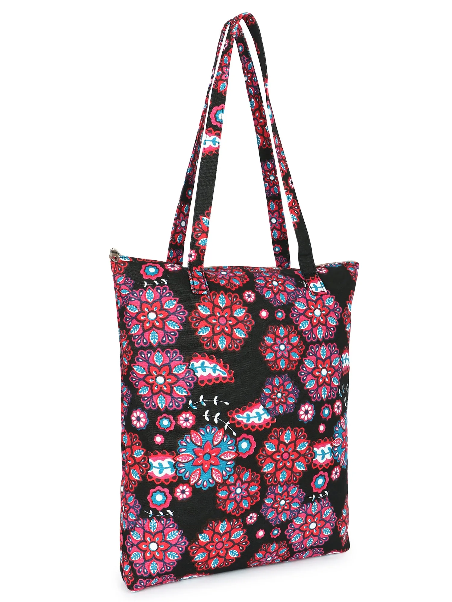 Eco-Friendly Multicolor Floral Printed Cotton Canvas Shopping Bags (Pack of 3)