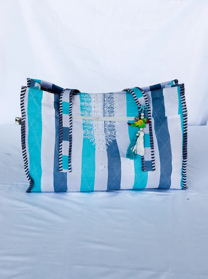 Eco Friendly Washable Tote Bag (Blue And White)