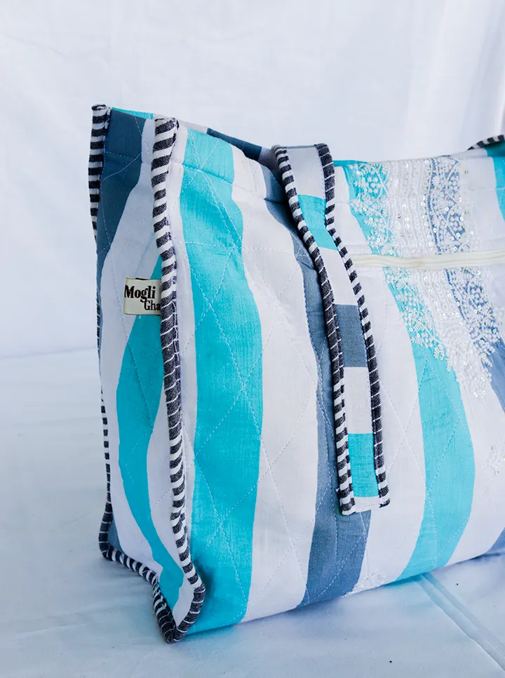 Eco Friendly Washable Tote Bag (Blue And White)