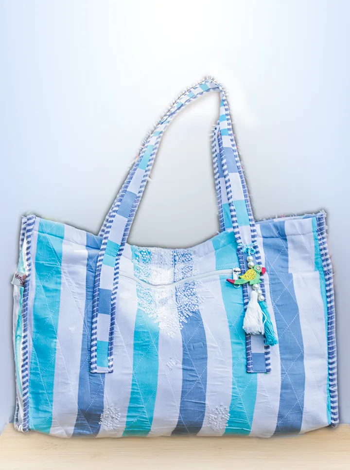 Eco Friendly Washable Tote Bag (Blue And White)
