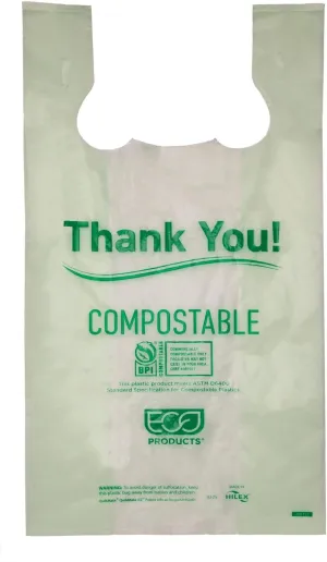Eco-Products Compostable Medium Shopping Bags, Case of 500, Plant Based PBAT & PLA, 11.5"x21", 8Lb Capacity, Renewable Resources, ASTM Compliant, BPI-Certified