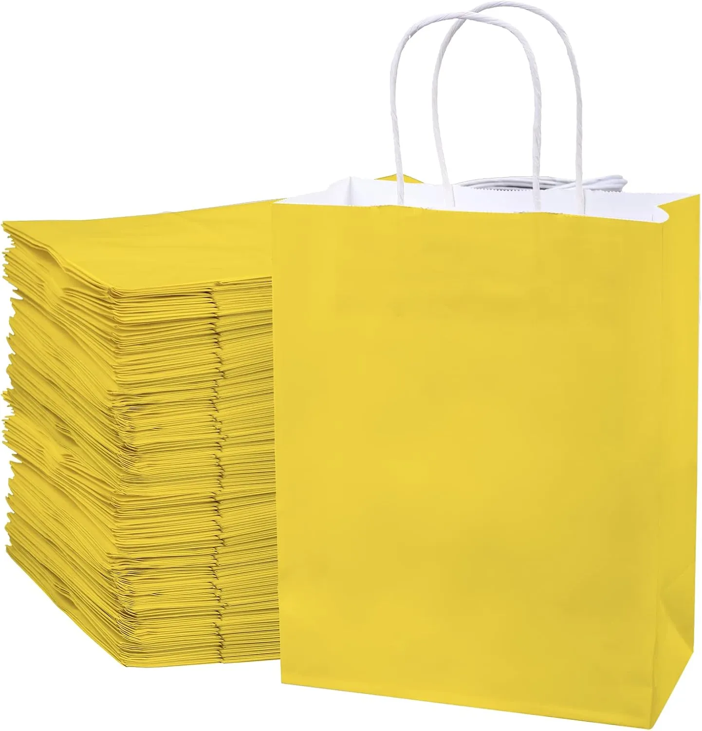 ECOptimize Kraft Paper Bags with Handles, 8" x 4" x 10.5" 120 PCS Yellow - Eco-Friendly & Recyclable Gift Bags from 100% Wood Pulp - High Tear Resistance & Load Capacity for Retail, Shopping