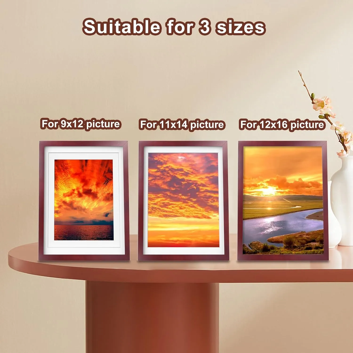 Egofine 12x16 Picture Frames with Plexiglass, Display Pictures 9x12/11x14 with Mat or 12x16 Without Mat for Tabletop and Wall Mounting, Cherry Red