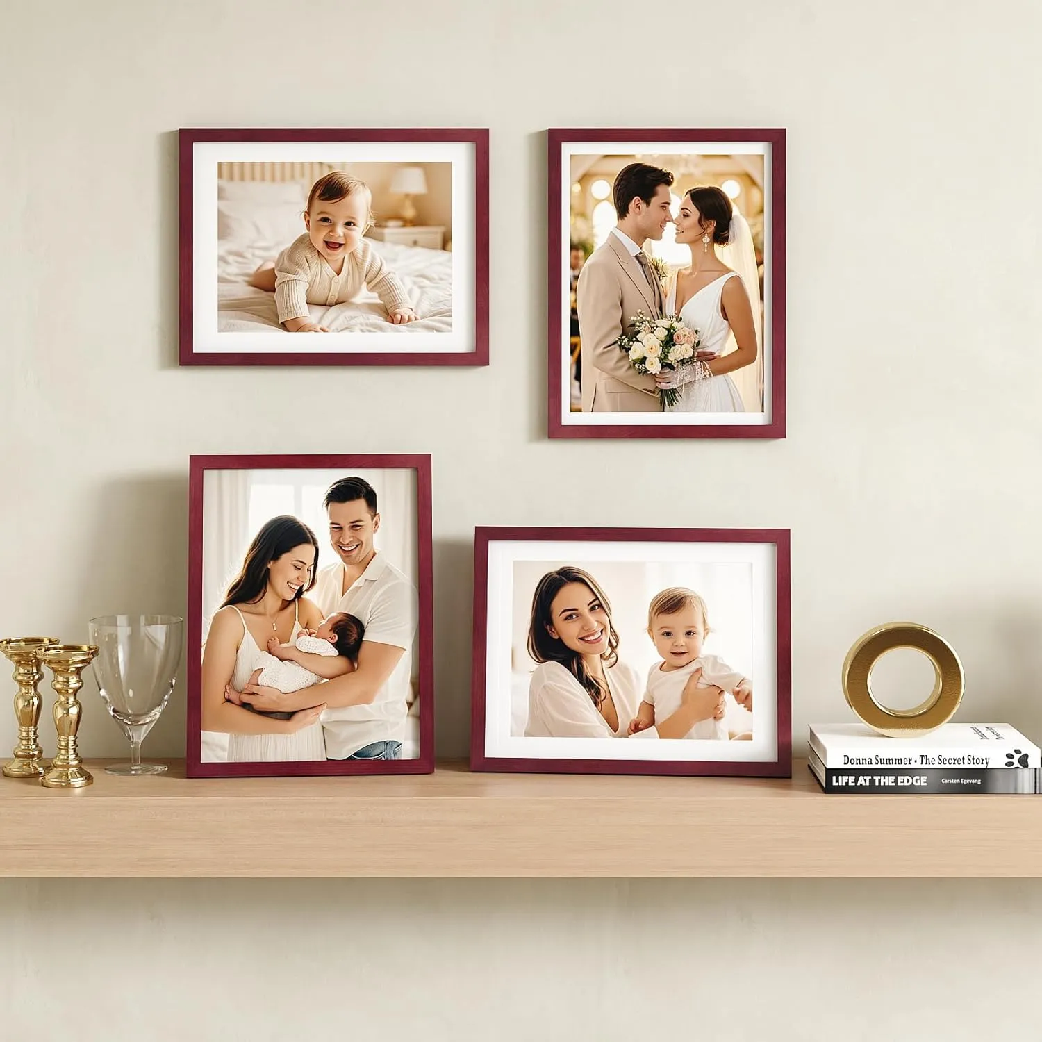 Egofine 12x16 Picture Frames with Plexiglass, Display Pictures 9x12/11x14 with Mat or 12x16 Without Mat for Tabletop and Wall Mounting, Cherry Red