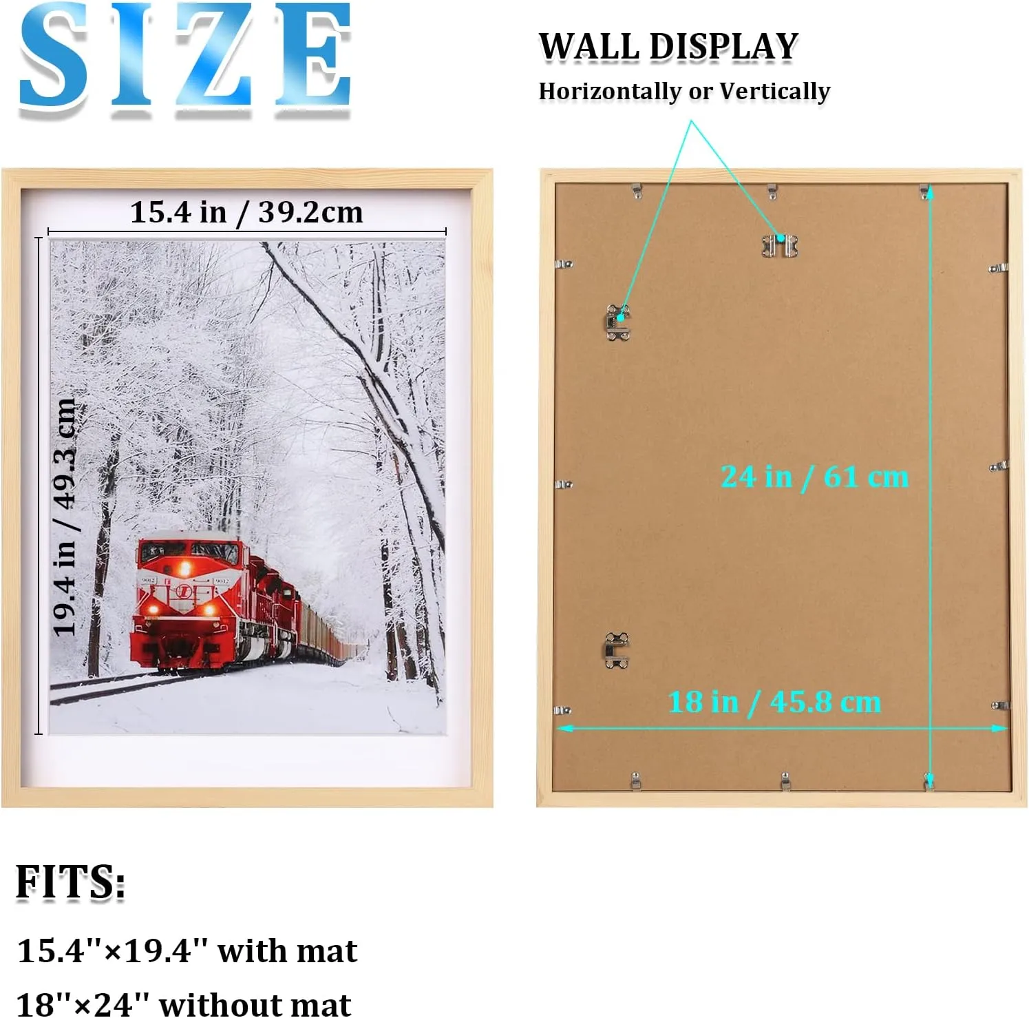 Egofine 18x24 Poster Frame Set of 2 Solid Wood Frame with Plexiglass Matted for 16x20 for Wall Mounting Hanging Picture Frame Vertically or Horizontally, Natural Wood