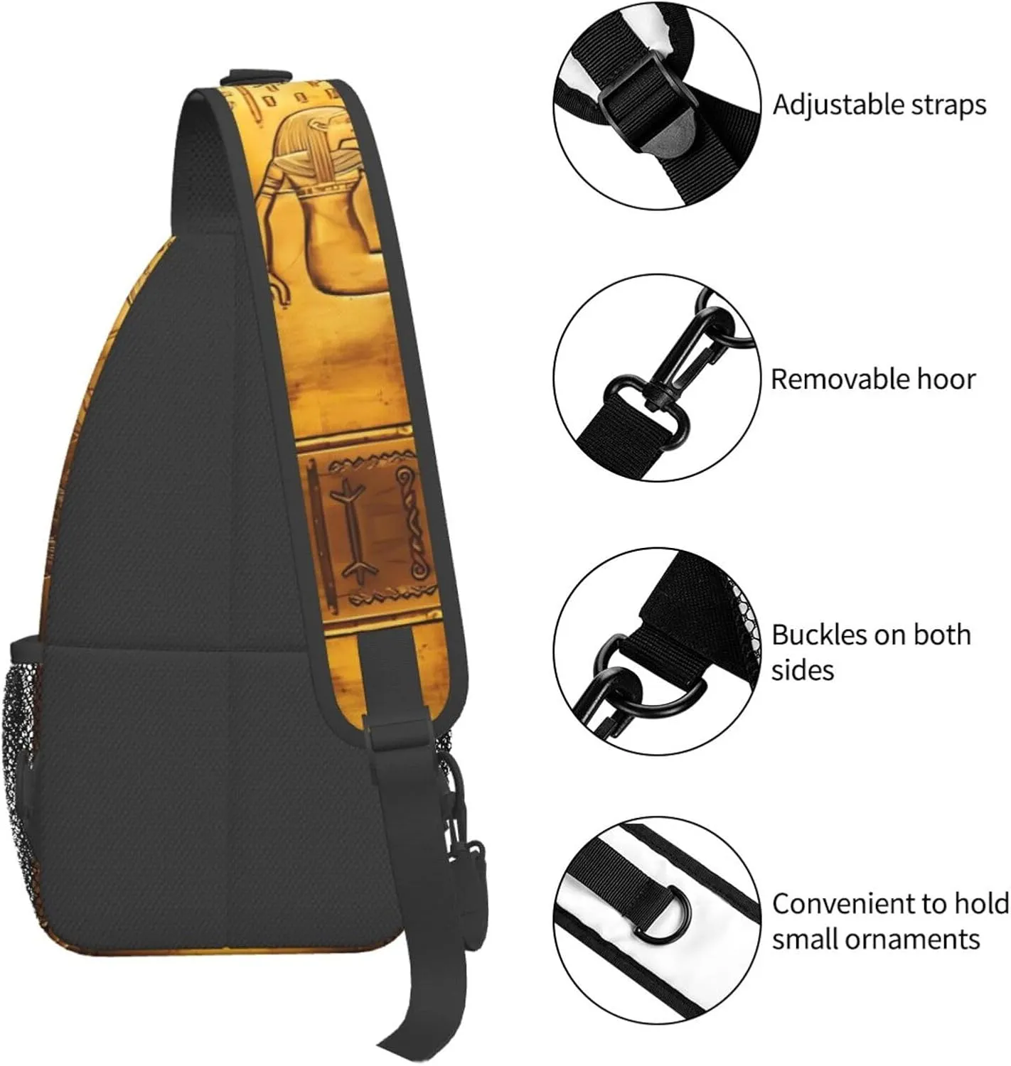 Egypt Hieroglyphics Print Men's Cross Chest Bag Diagonally, Cute Crossbody Shoulder Backpack, 7.5" L x 3.5" W x 15.3" H