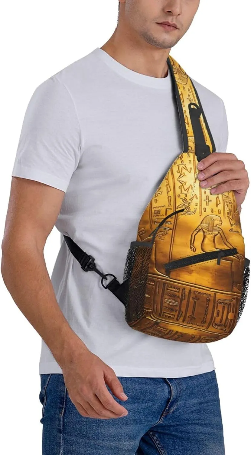 Egypt Hieroglyphics Print Men's Cross Chest Bag Diagonally, Cute Crossbody Shoulder Backpack, 7.5" L x 3.5" W x 15.3" H