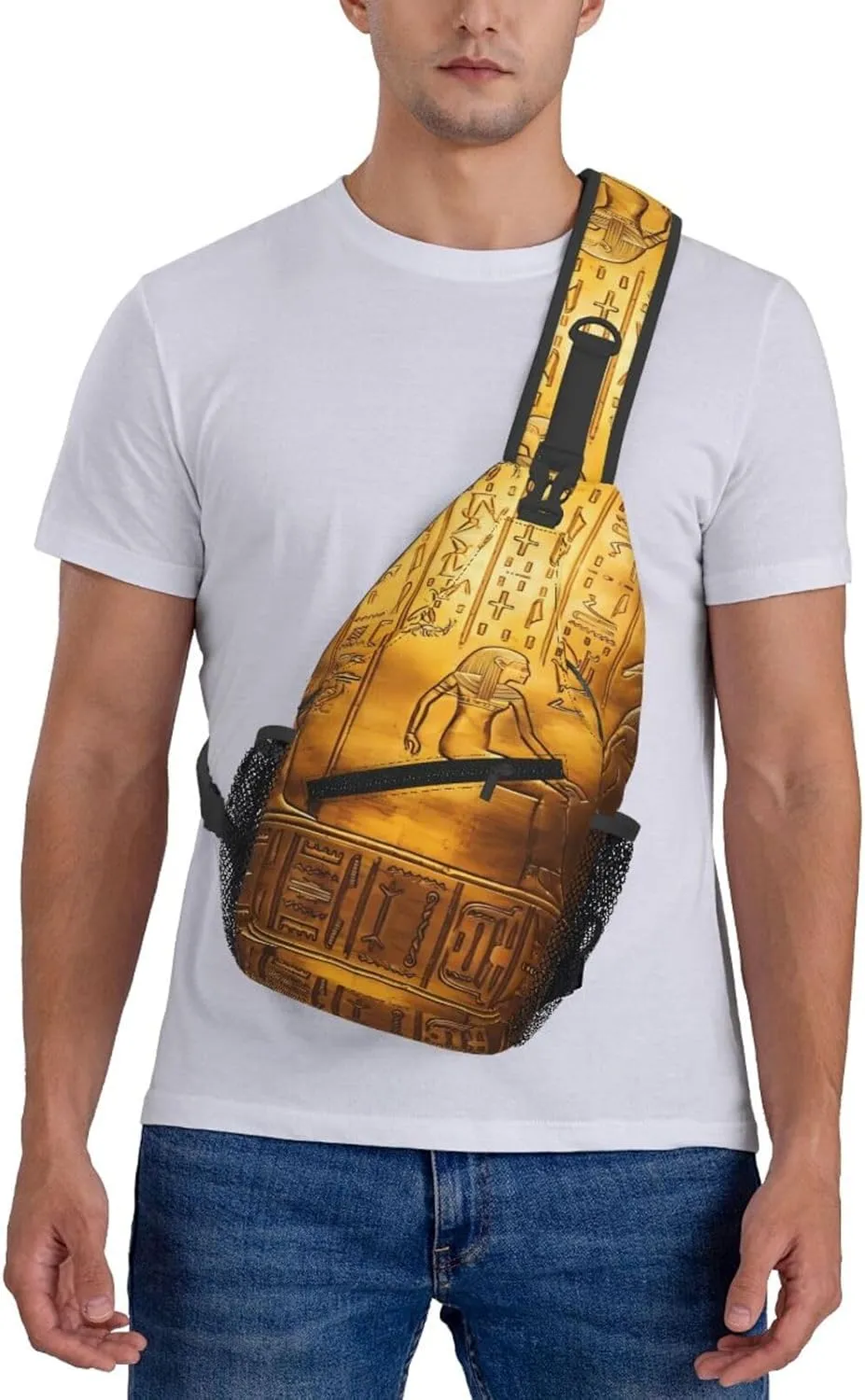 Egypt Hieroglyphics Print Men's Cross Chest Bag Diagonally, Cute Crossbody Shoulder Backpack, 7.5" L x 3.5" W x 15.3" H