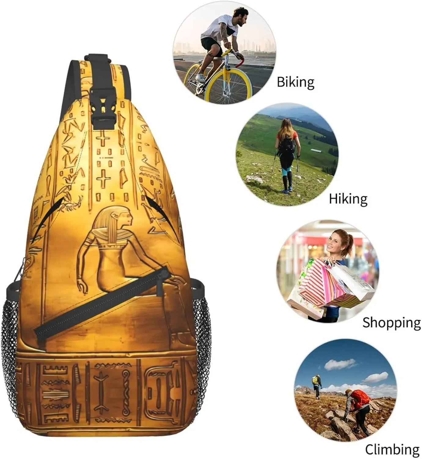 Egypt Hieroglyphics Print Men's Cross Chest Bag Diagonally, Cute Crossbody Shoulder Backpack, 7.5" L x 3.5" W x 15.3" H
