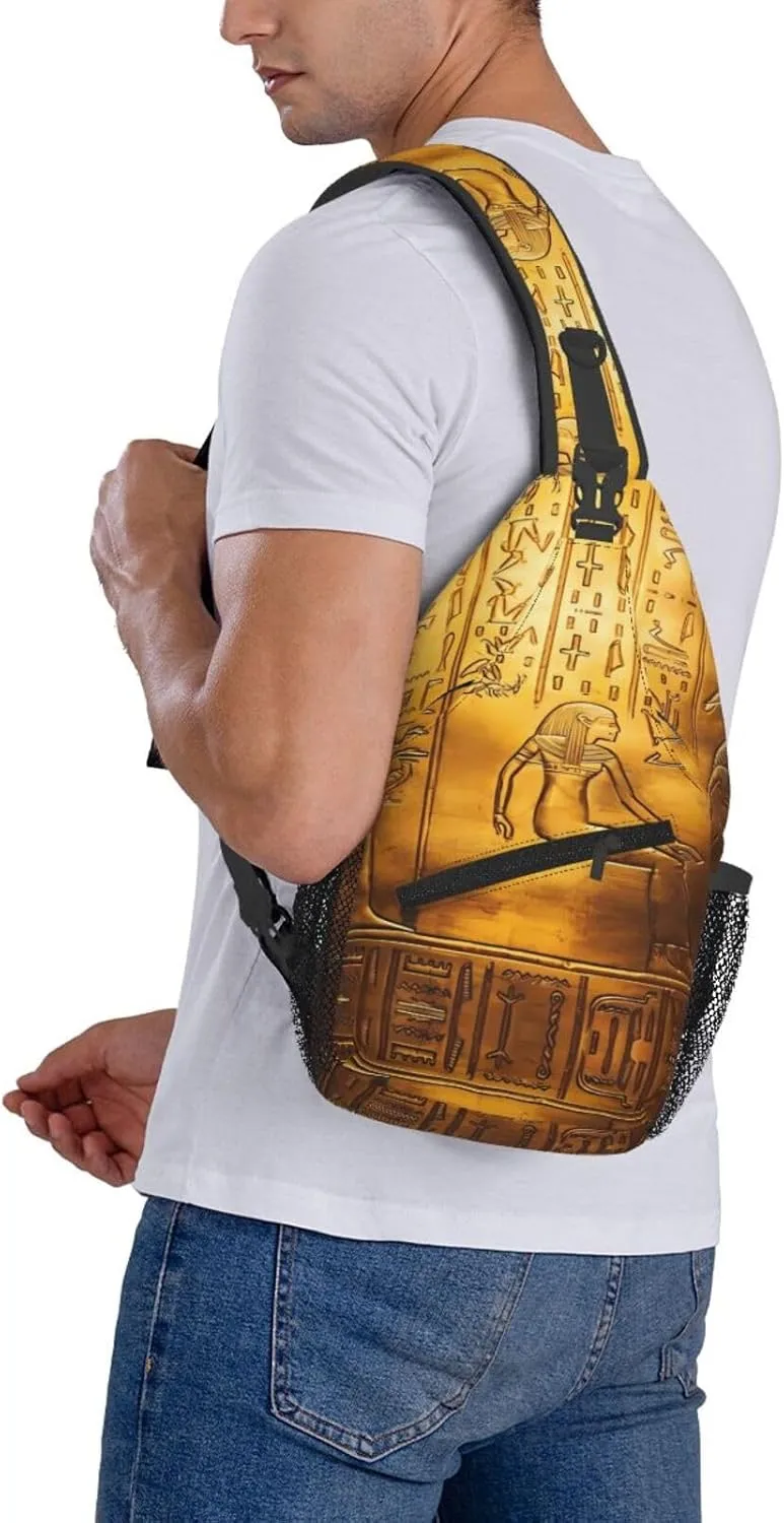 Egypt Hieroglyphics Print Men's Cross Chest Bag Diagonally, Cute Crossbody Shoulder Backpack, 7.5" L x 3.5" W x 15.3" H