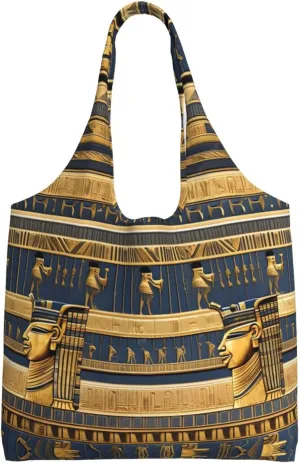 Egyptian Pharaonic Frescoes Printed single-shoulder canvas bag, fashionable daily canvas bag, suitable for daily travel and shopping