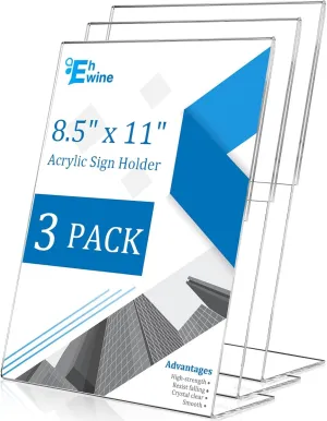 EHWINE 3 Pack 8.5 x 11 Acrylic Sign Holder, Clear Plastic Signs Display Stand, Vertical Slanted Back Paper Holder Stand up Table Top Sign Holders Flyer Stand Frames Suitable for Office Business Store
