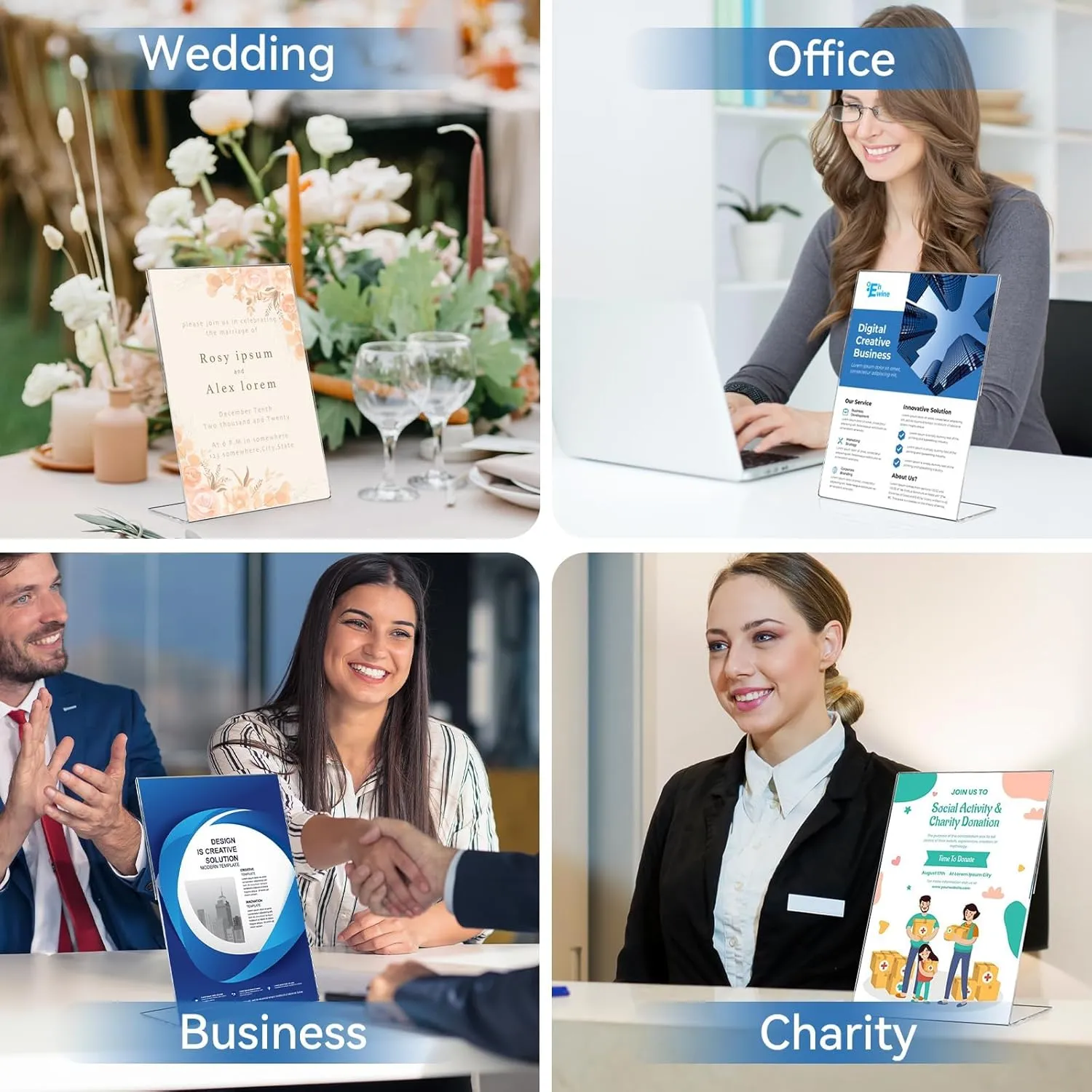 EHWINE 3 Pack 8.5 x 11 Acrylic Sign Holder, Clear Plastic Signs Display Stand, Vertical Slanted Back Paper Holder Stand up Table Top Sign Holders Flyer Stand Frames Suitable for Office Business Store