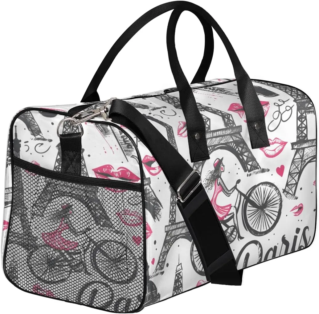 Eiffel Tower Travel Duffle Bag for Women Men Foldable Waterproof Weekender Bag Carry on Tote for Overnight Sports Gym Romantic Paris