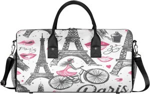 Eiffel Tower Travel Duffle Bag for Women Men Foldable Waterproof Weekender Bag Carry on Tote for Overnight Sports Gym Romantic Paris