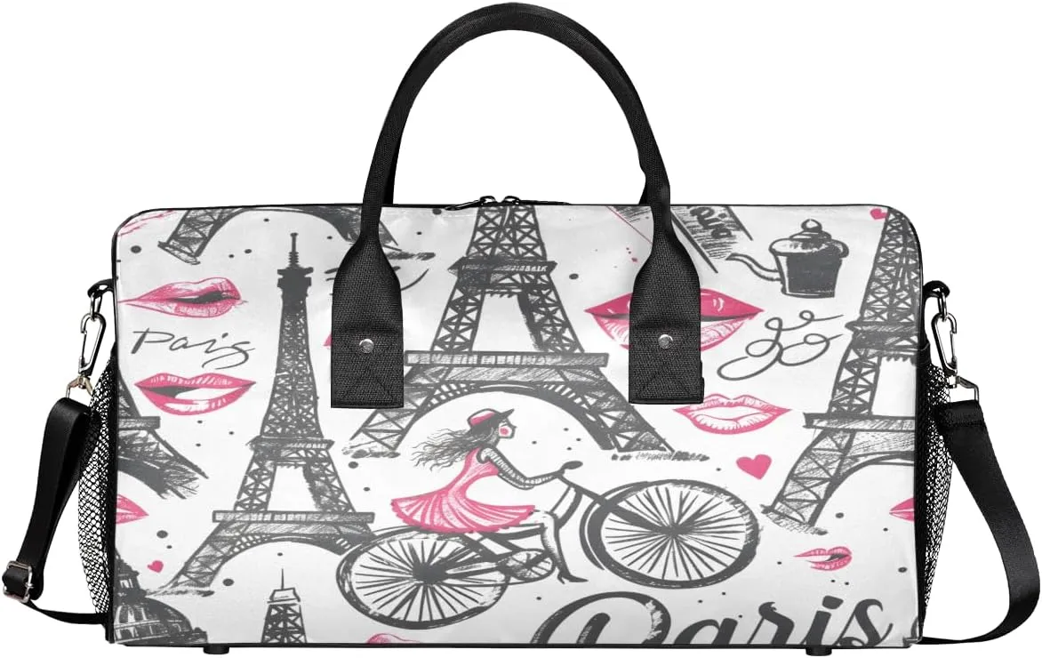 Eiffel Tower Travel Duffle Bag for Women Men Foldable Waterproof Weekender Bag Carry on Tote for Overnight Sports Gym Romantic Paris