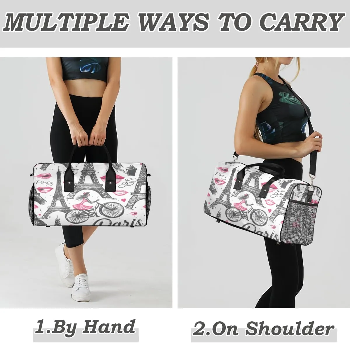 Eiffel Tower Travel Duffle Bag for Women Men Foldable Waterproof Weekender Bag Carry on Tote for Overnight Sports Gym Romantic Paris