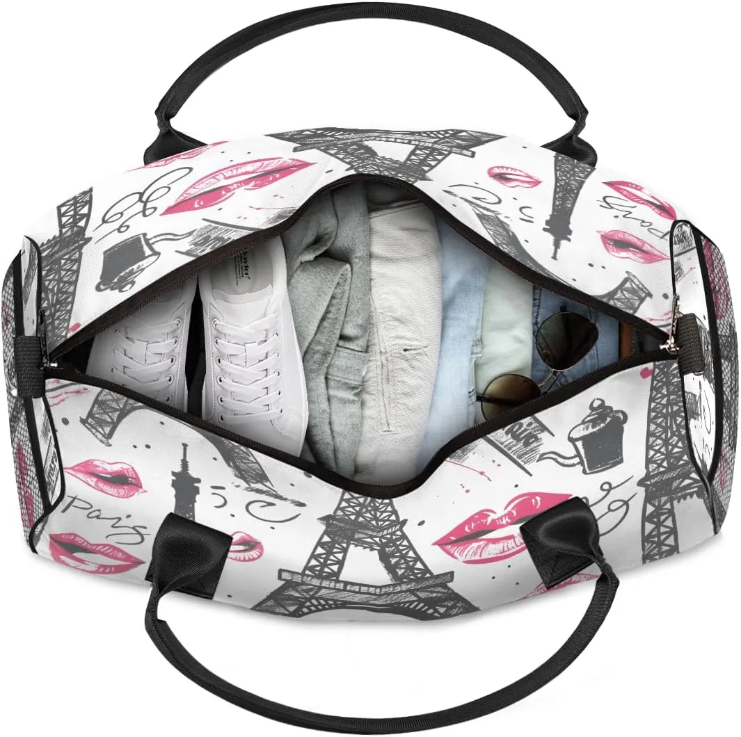Eiffel Tower Travel Duffle Bag for Women Men Foldable Waterproof Weekender Bag Carry on Tote for Overnight Sports Gym Romantic Paris