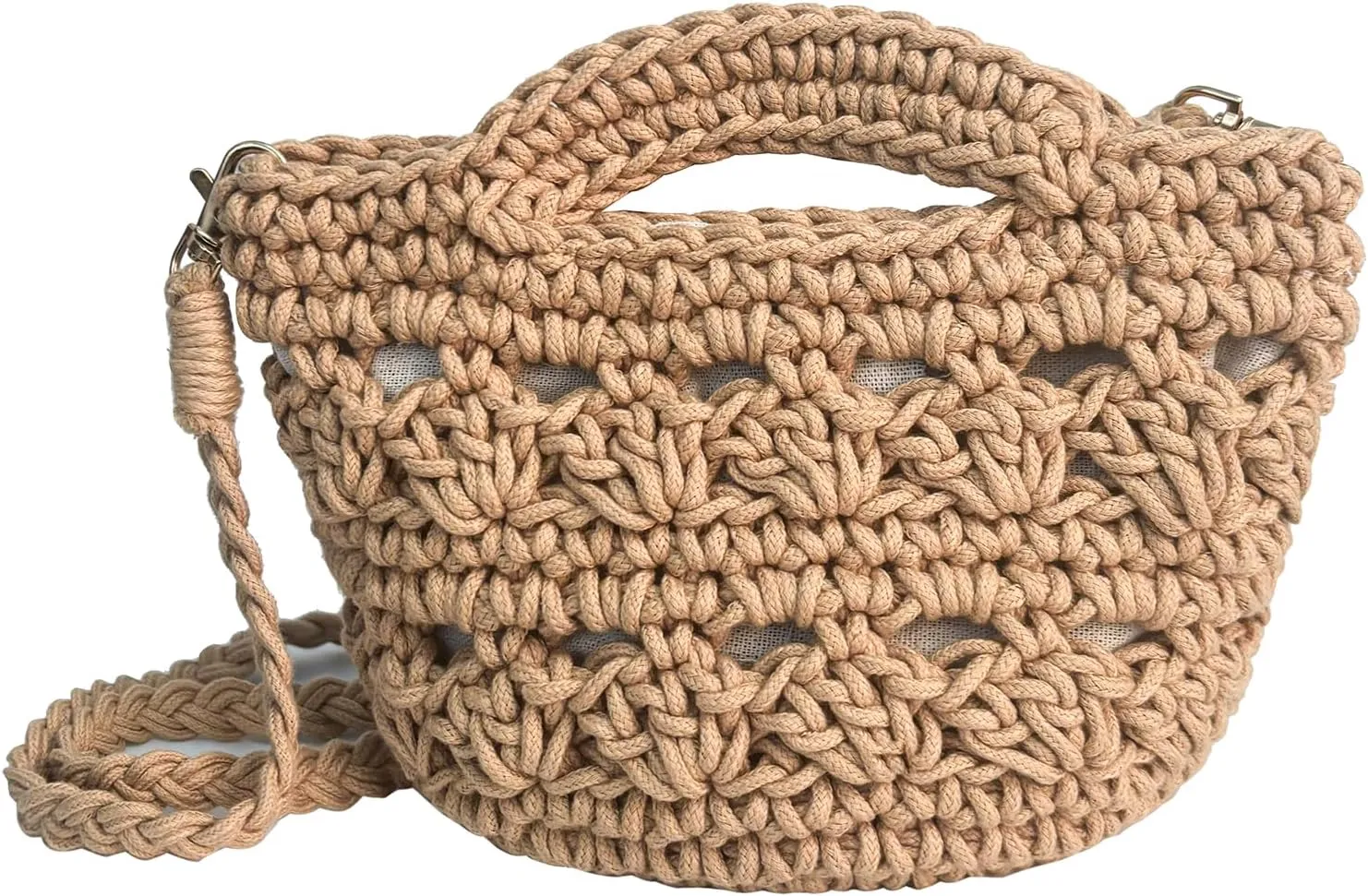 Eiyye Woven Crochet Crossbody Purse – Small Boho Cotton Knit Shoulder Bag for Women, Beach Vacation Summer Handbag (Khaki)