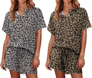 Ekouaer 2 Pack Womens Pajama Sets Short Sleeve Top with Shorts Soft Comfy Loungewear Sleepwear S-XXL