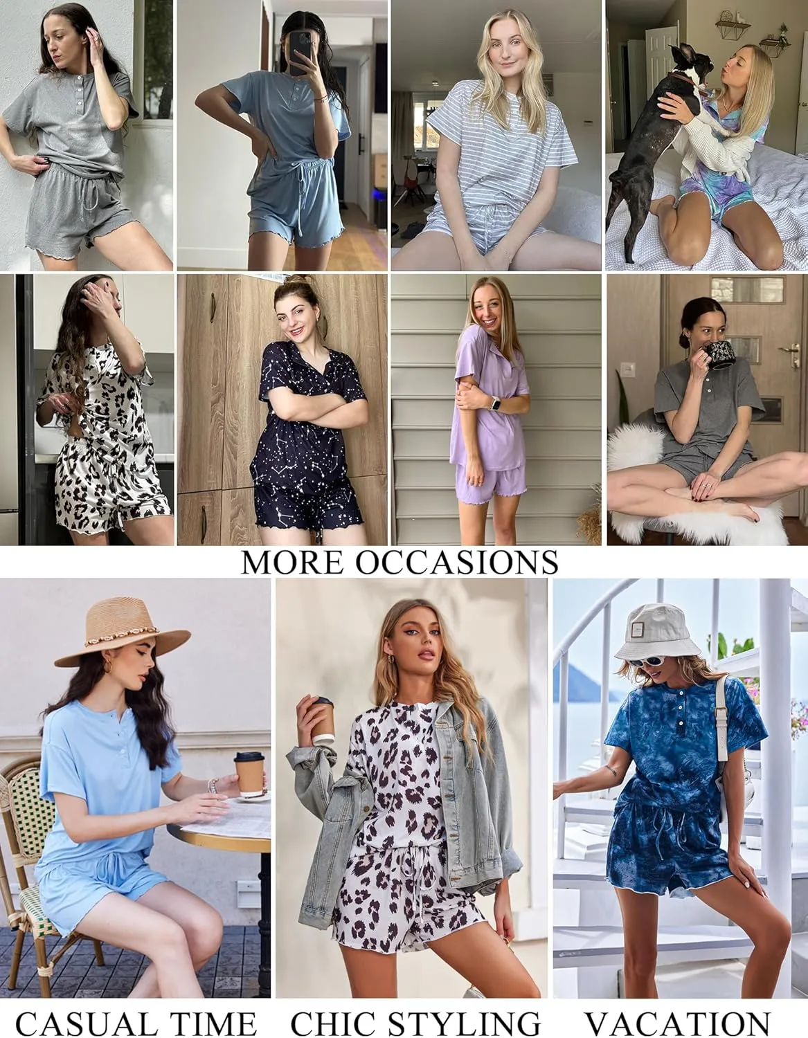 Ekouaer 2 Pack Womens Pajama Sets Short Sleeve Top with Shorts Soft Comfy Loungewear Sleepwear S-XXL