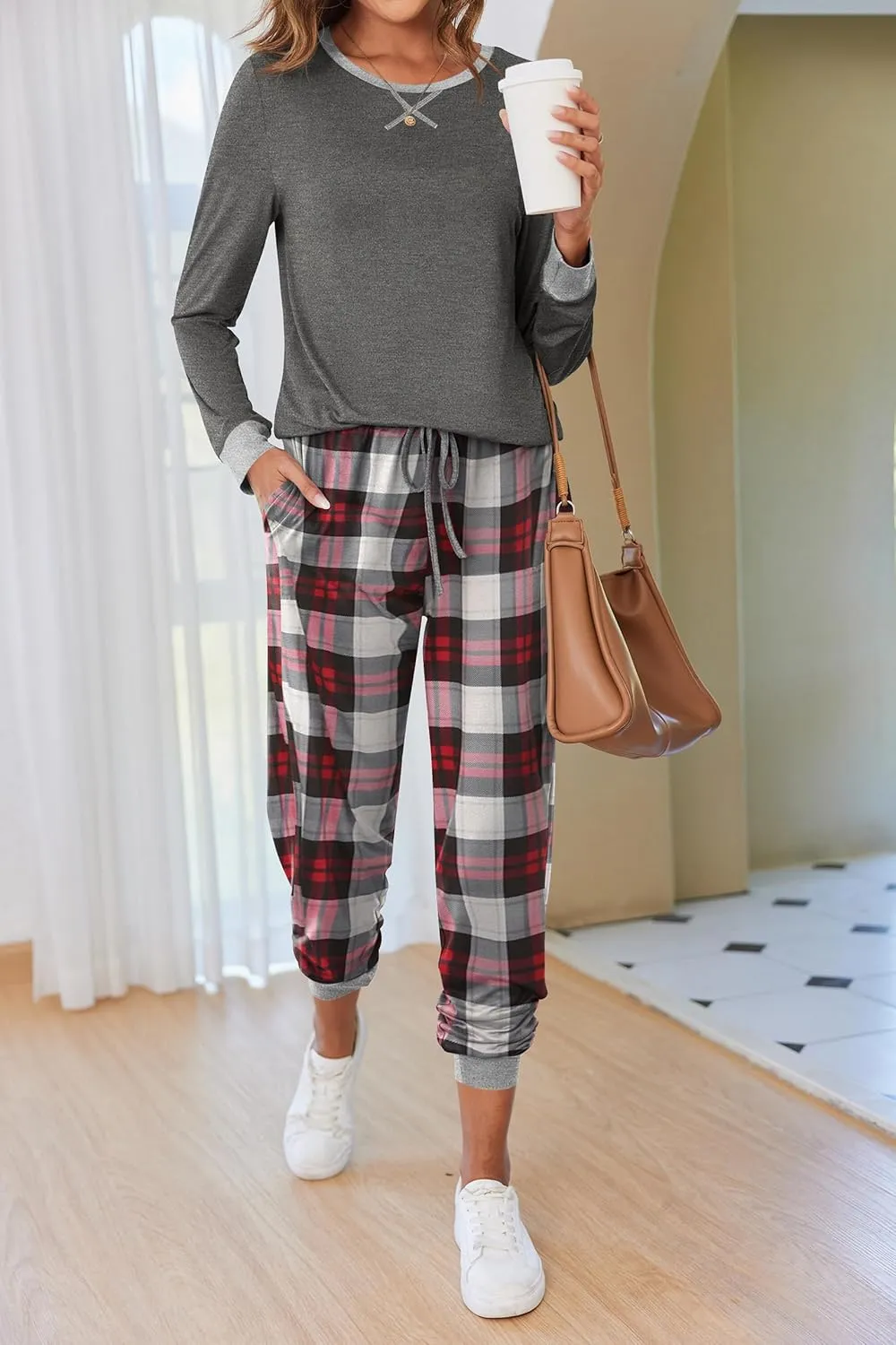 Ekouaer Pajamas For Women Comfy Long Sleeve Jogger Set Lounge Pjs Set With Pockets