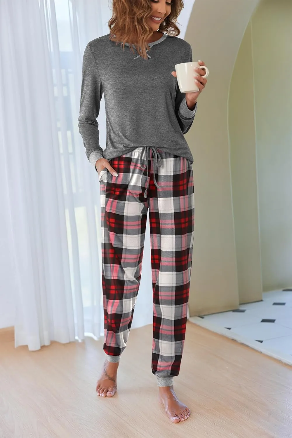 Ekouaer Pajamas For Women Comfy Long Sleeve Jogger Set Lounge Pjs Set With Pockets