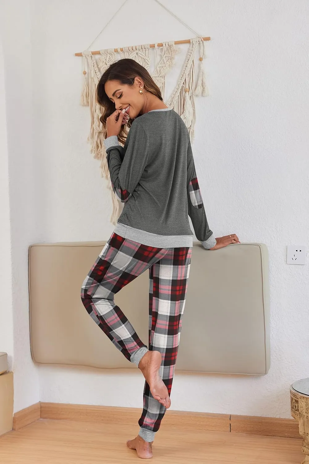 Ekouaer Pajamas For Women Comfy Long Sleeve Jogger Set Lounge Pjs Set With Pockets
