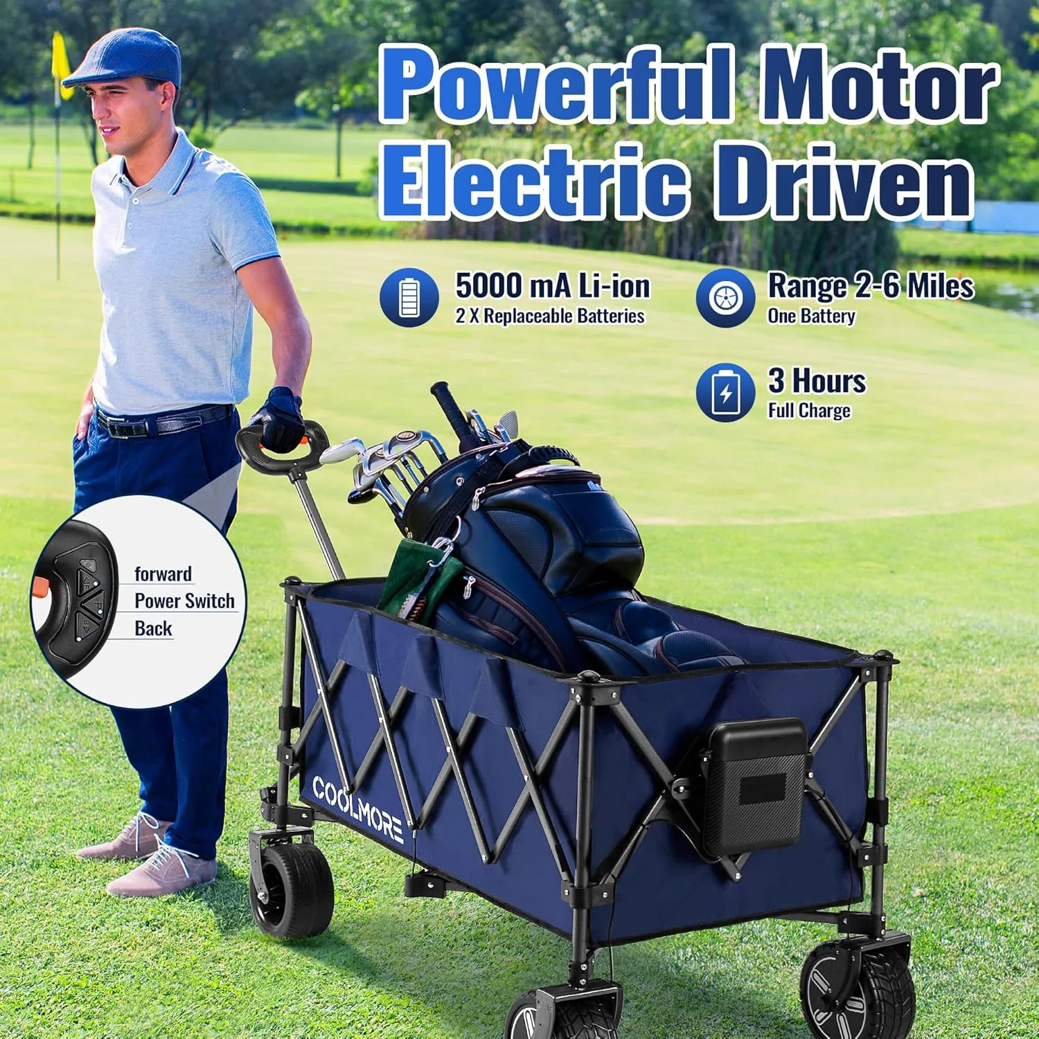 Electric Collapsible Utility Wagons 330lbs Capacity, Carts Foldable with Wheels Brakes Portable for Beach Garden Outdoor Sports Lounge Heavy Duty Shopping Camping Picnic (Blue)