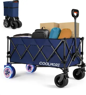 Electric Collapsible Utility Wagons 330lbs Capacity, Carts Foldable with Wheels Brakes Portable for Beach Garden Outdoor Sports Lounge Heavy Duty Shopping Camping Picnic (Blue)